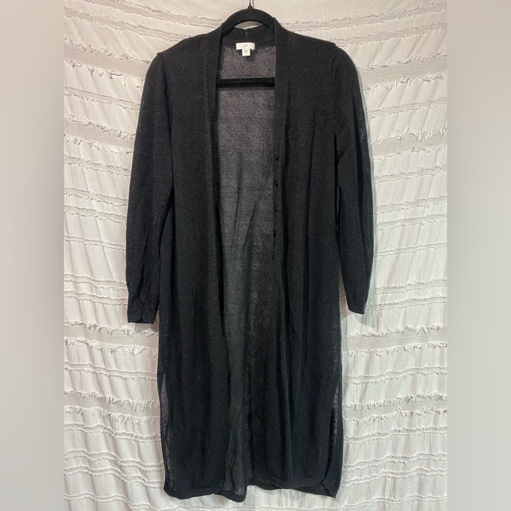 J Jill longline linen blend open front cardigan